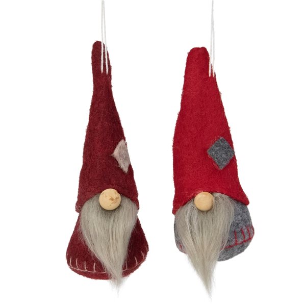 Northlight 4.5-in Red and Grey Santa Christmas Gnome Ornaments - Set of 2