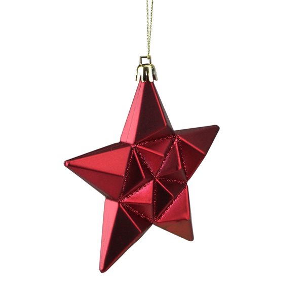 DAK 5-in Red and Gold Star Glittered Shatterproof Matte Christmas Ornaments - Pack of 12