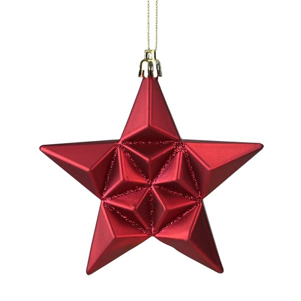 DAK 5-in Red and Gold Star Glittered Shatterproof Matte Christmas Ornaments - Pack of 12