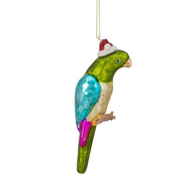 Northlight 6.25-in Green and Blue Parrot in a Santa Hat Glass Christmas Ornament