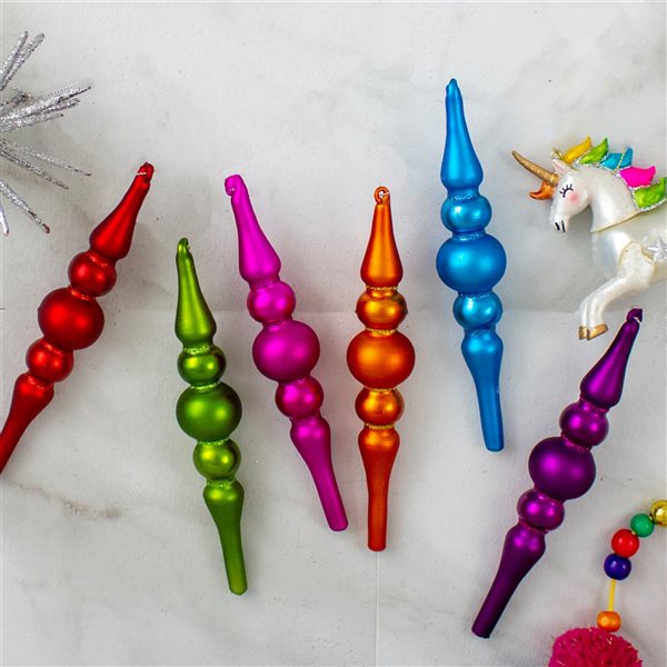 Northlight 6.25-in Vibrantly Coloured Matte Glass Christmas Finial Ornament - Pack of 6