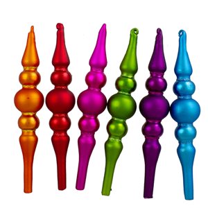 Northlight 6.25-in Vibrantly Coloured Matte Glass Christmas Finial Ornament - Pack of 6