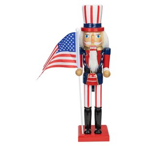 Northlight 15-in Patriotic Red and Blue Wooden Uncle Sam Christmas Nutcracker Tabletop Decor