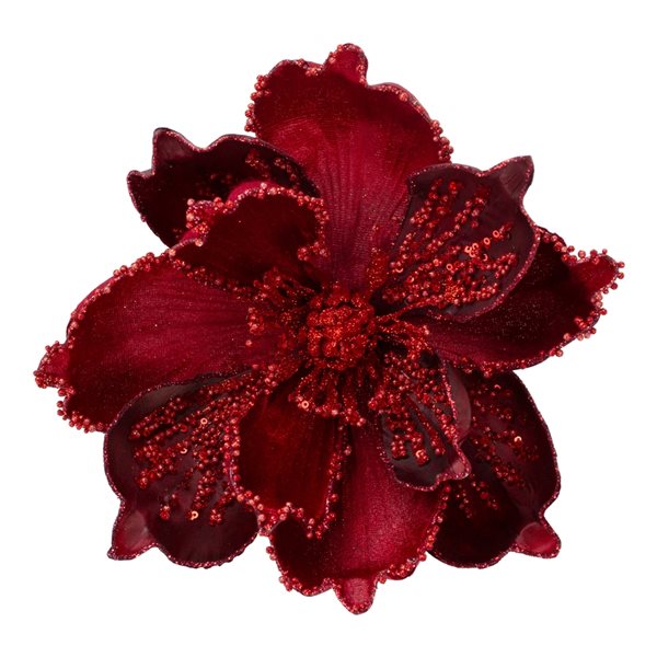 Northlight 7-in Red Magnolia Christmas Ornament with Clip