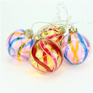 PENN 3.25-in Pink and Red LED Lighted Swirl Glass Christmas Ball Ornaments - Pack of 4