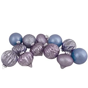Northlight Purple Tone Finial and Glass Ball Christmas Ornaments - Set of 12