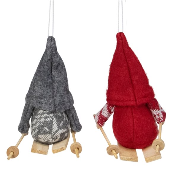 Northlight 4-in Grey and Red Skiing Santa Christmas Gnome Ornaments - Set of 2