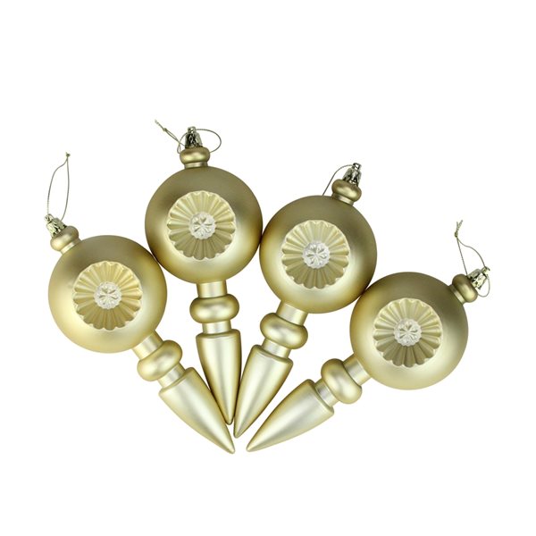 DAK 7.5-in Matte Gold Retro Reflector Shatterproof Christmas Finial Ornaments - Pack of 4