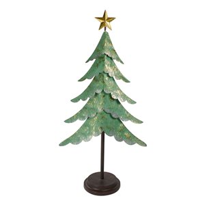 Northlight 16-in Rustic Green and Gold Layered Christmas Tree Tabletop Decor