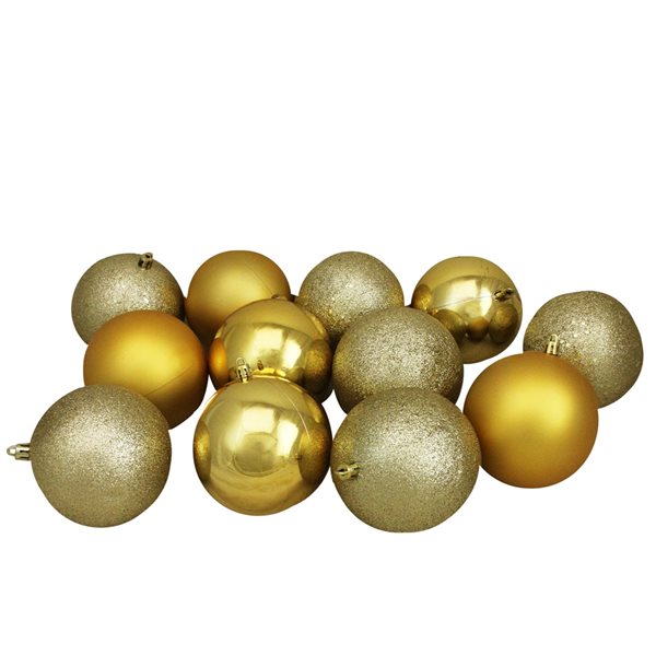 Northlight 4-in Gold Shatterproof Christmas Ball Ornaments - 12-Pack