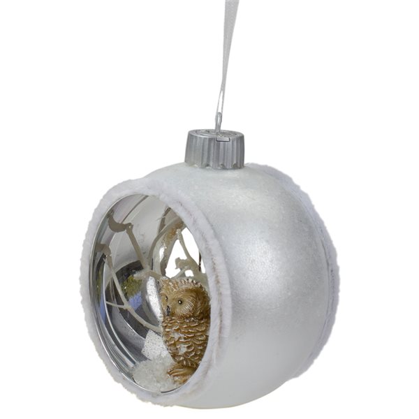 Northlight 3.75-in Silver and White Round Cutout Owl Christmas Ornament