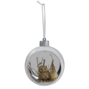 Northlight 3.75-in Silver and White Round Cutout Owl Christmas Ornament