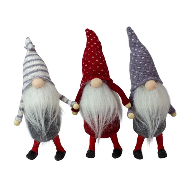 Northlight 10-in Standing Gnome Christmas Ornaments - Set of 3