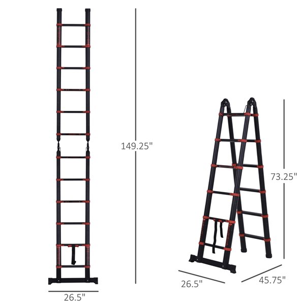 HomCom Aluminum 12-ft Type 1A 300-lb Capacity Telescoping Extension Ladder
