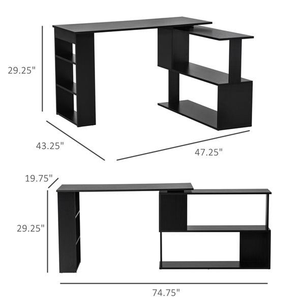 Bureau en forme de L HomCom moderne et contemporain noir de 47,25 po