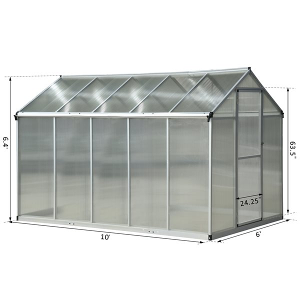 Outsunny Greenhouse Aluminium and Polycarbonate Clear and Green 10-ft L x 6-ft W x 6.4-ft H