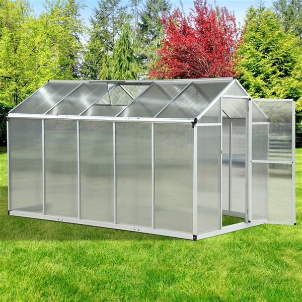 Outsunny Greenhouse Aluminium and Polycarbonate Clear and Green 10-ft L x 6-ft W x 6.4-ft H