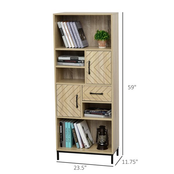 HomCom Natural Wood Composite 4-Shelf Standard Bookcase