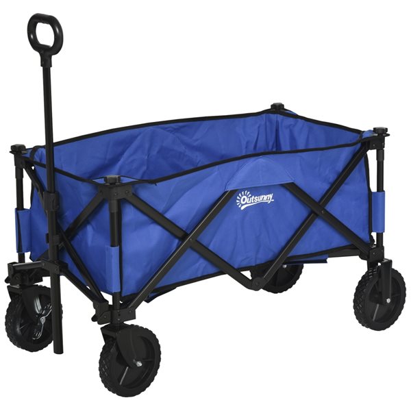 Outsunny Blue Steel Outdoor Folding Utility Cart with Adjustable Handle 845-340