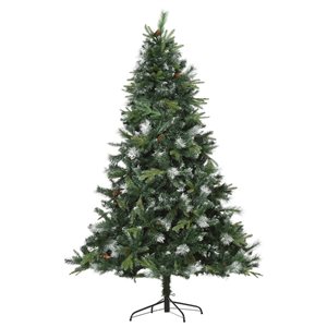 HomCom 6.9-ft Leg Base Full Flocked Green Artificial Christmas Tree