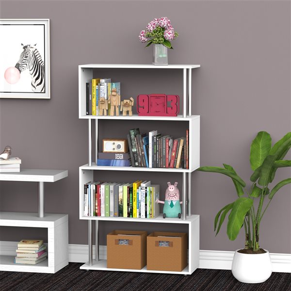 HomCom White Composite 4-Shelf Standard Bookcase