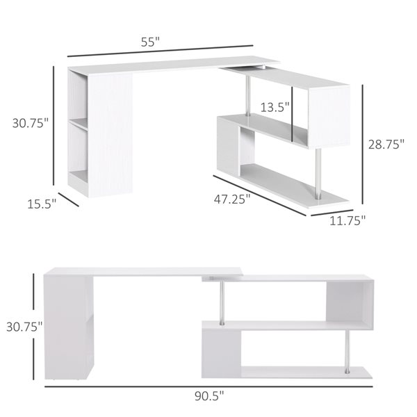 HomCom White 55-in Modern/Contemporary L-Shaped Desk