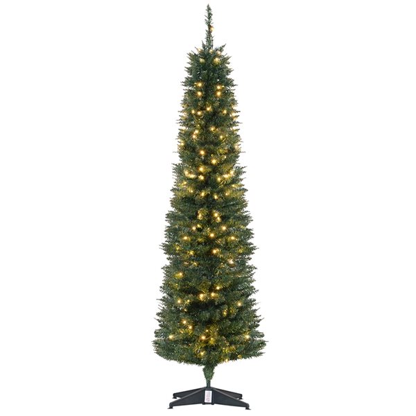 HomCom 6-ft Pre-Lit Leg Base Slim Green Artificial Christmas Tree with ...