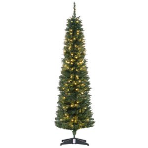 Homcom 6-ft Pre-Lit Leg Base Slim Green Artificial Christmas Tree with 200 Multicoloured Warm White LED Lights