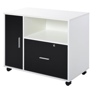 HomCom 26-in Black and White Printer Stand and File Cabinet
