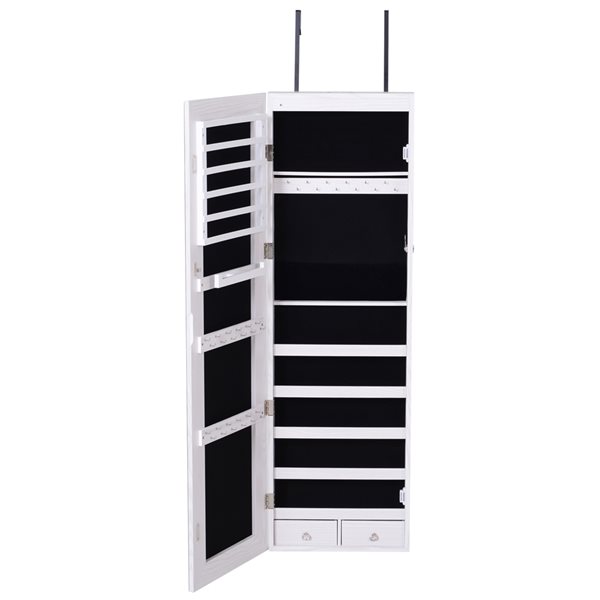 HomCom White Wall Mount Jewelry Armoire with 6 LED Lights