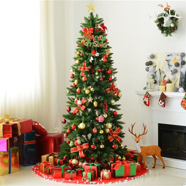 Sapin De Noël Artificiel 180 Cm - Aspect Naturel Aiguilles PVC, Support Bois, Sac De Rangement Inclus