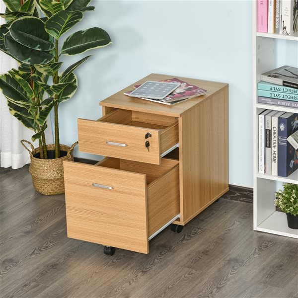 Vinsetto Natural Wood 2-Drawer File Cabinet with Wheels