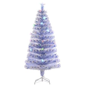 HomCom 5-ft Pre-Lit Leg Base Full White Artificial Christmas Tree with 21 Multicoloured Warm White LED Lights