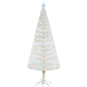 Homcom 6-ft Pre-Lit Leg Base Full White Artificial Christmas Tree with 220 Multicoloured Warm White LED Lights