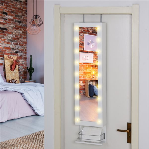 HomCom White Wall Mount Jewelry Armoire with LED Lights