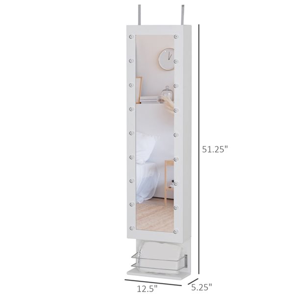 HomCom White Wall Mount Jewelry Armoire with LED Lights