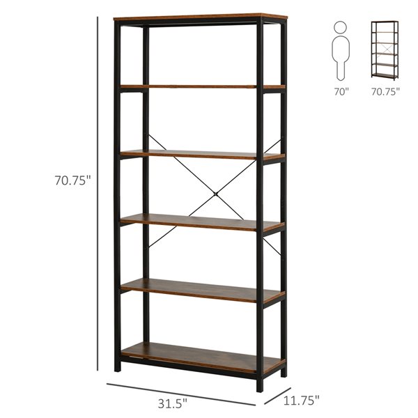 Bibliothèque en métal brun par HomCom avec 5 tablettes