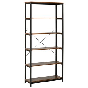 HomCom Brown Metal 5-Shelf Standard Bookcase