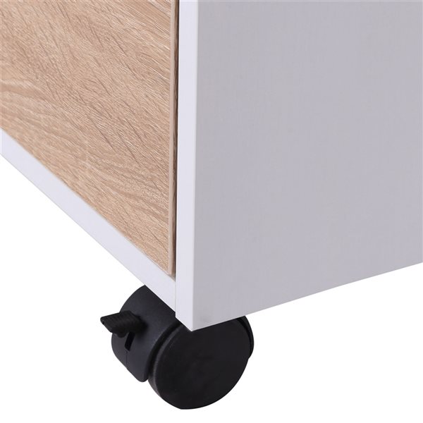 HomCom White and Natural Wood 3-Drawer File Cabinet with Wheels