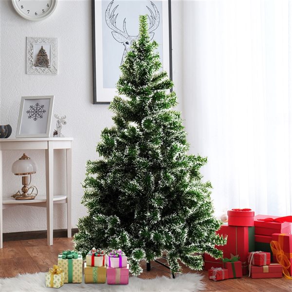 Sapin de Noël artificiel de HomCom de 5 pi floqué sur pieds de style pin régulier, vert