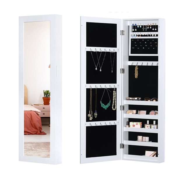 Homcom White Wall Mount Jewelry Armoire, White Jewelry Cabinet Mirror