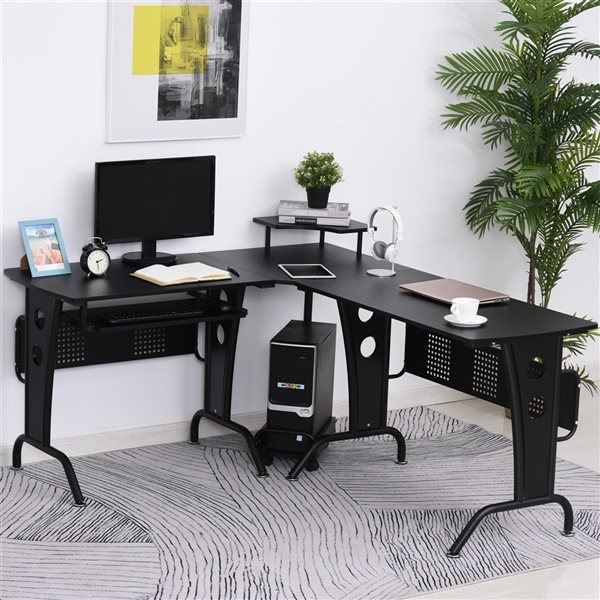 HomCom 65-in Black Modern/Contemporary L-Shaped Computer Desk