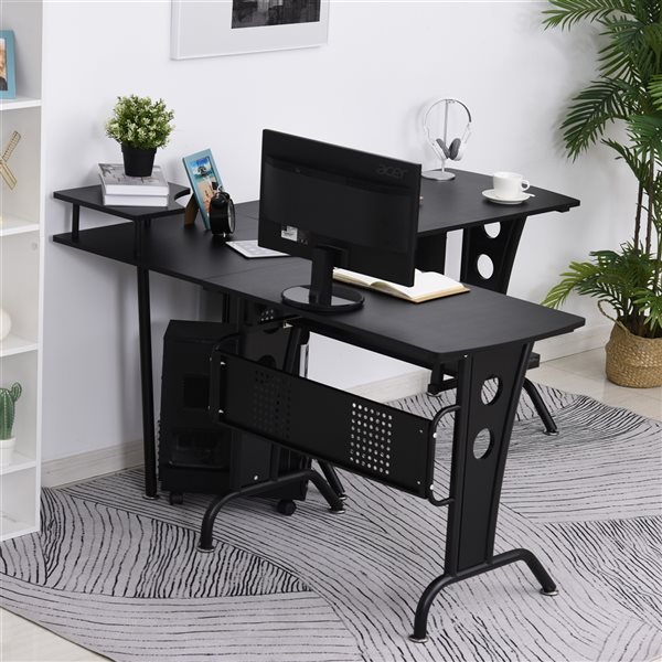 HomCom 65-in Black Modern/Contemporary L-Shaped Computer Desk