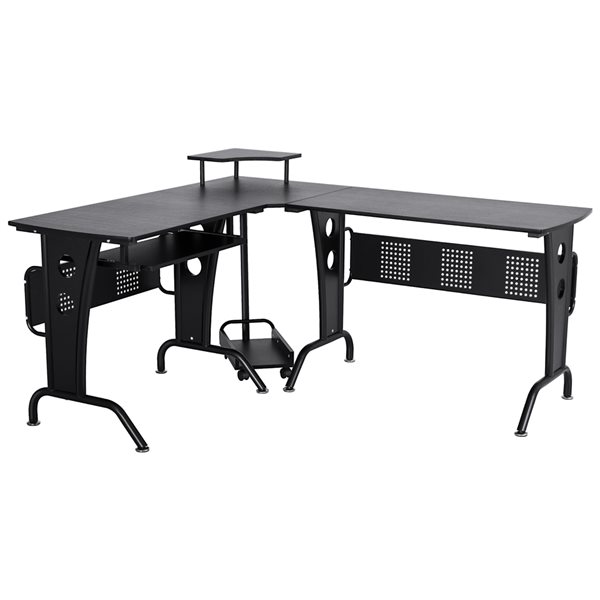 HomCom 65-in Black Modern/Contemporary L-Shaped Computer Desk