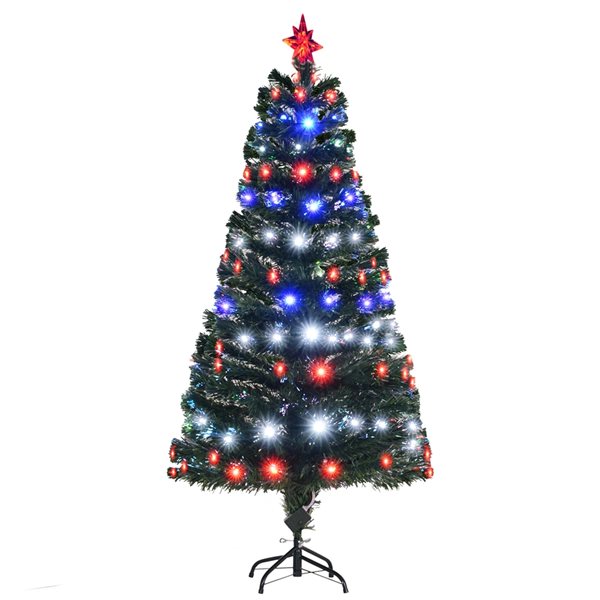 HomCom 5-ft Pre-Lit Leg Base Full Green Artificial Christmas Tree with 180 Multicoloured Warm White LED Lights