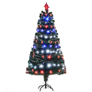 HomCom 5-ft Pre-Lit Leg Base Full Green Artificial Christmas Tree with 180 Multicoloured Warm White LED Lights