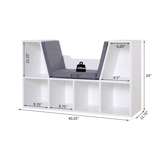 HomCom 6-Compartment White Composite Standard Bookcase