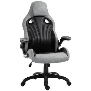 Vinsetto Black/Grey Ergonomic Adjustable Height Swivel High-Back Gaming Chair with Flip-Up Armrests