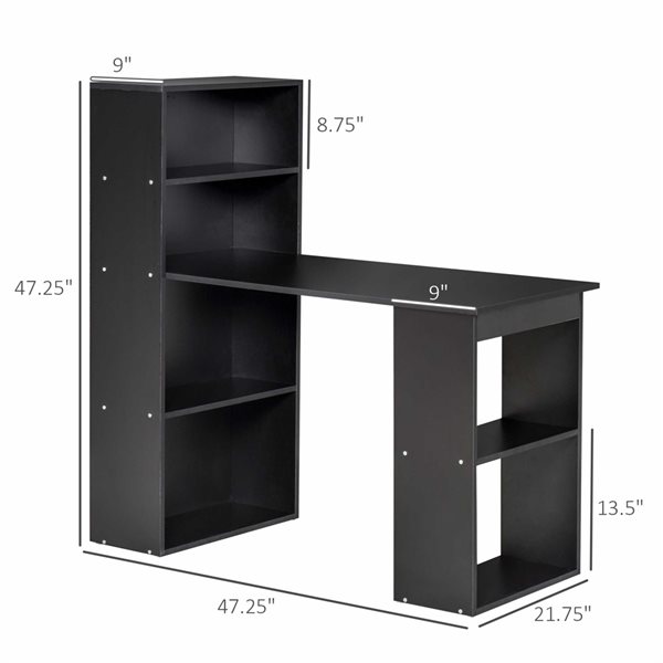 Bureau d'ordinateur HomCom moderne et contemporain noir de 47,25 po