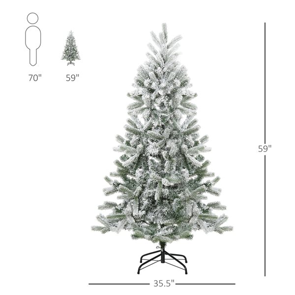 Sapin de Noël artificiel de HomCom de 5 pi floqué sur pieds régulier, vert